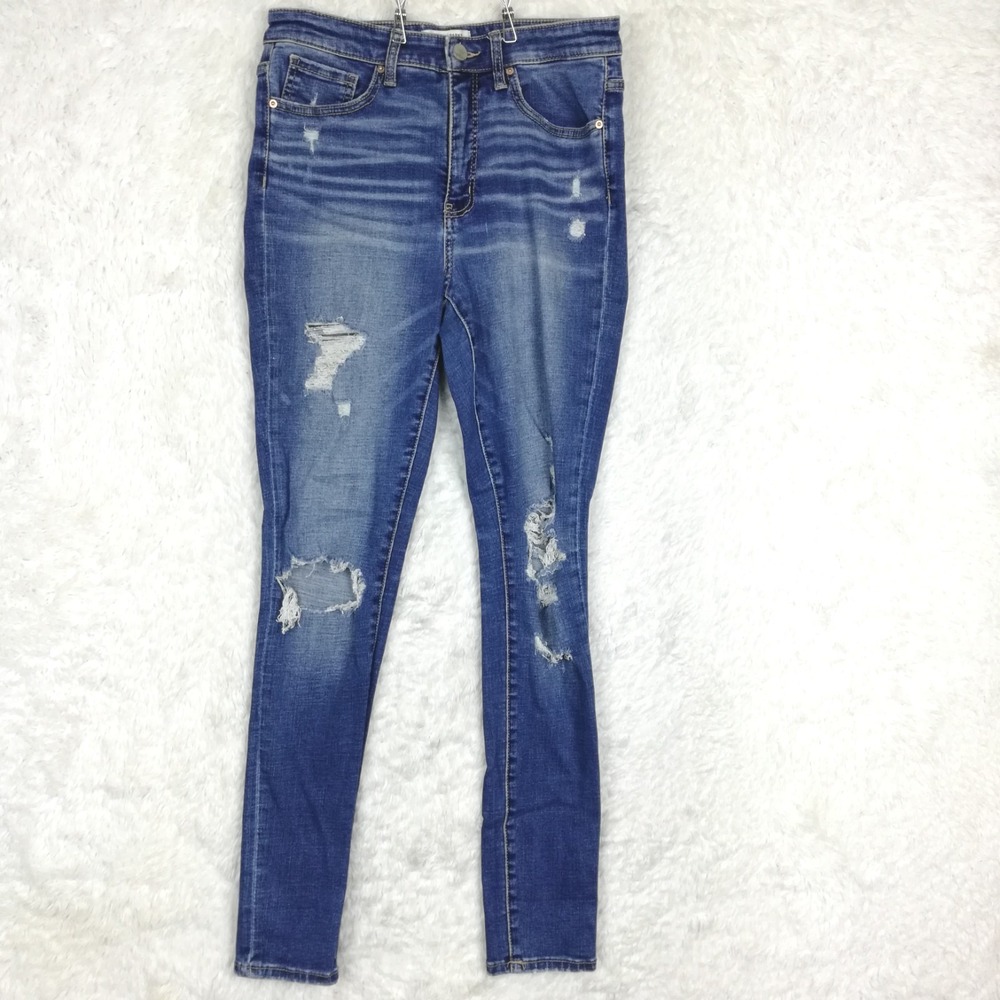 BKE Womens Jeans Parker High Rise Skinny Blue Denim Destroyed Universal 28